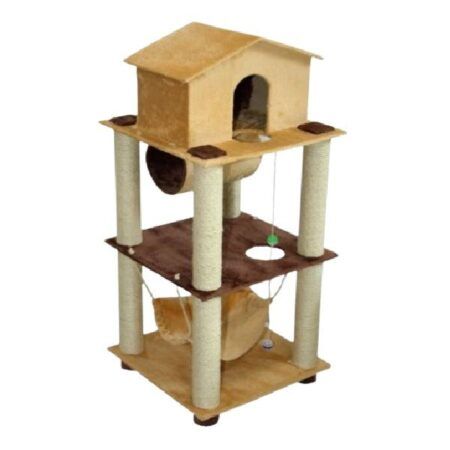 Rascador madera maciza gato especial con casa 2 pisos